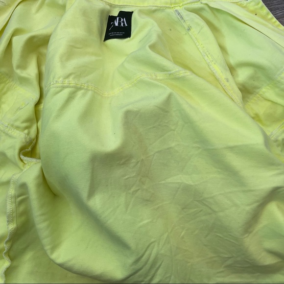 ZARA Women's Oversized Neon Yellow Full Button Front Jean Denim Jacket Size XS - Picture 9 of 13